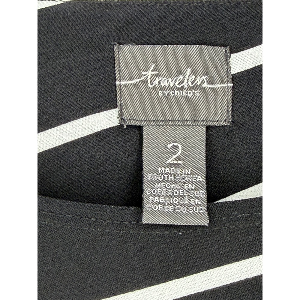 Chico's Travelers Women 2/L Black White Striped Blue Paisley Asymmetrical Tunic - Picture 3 of 12
